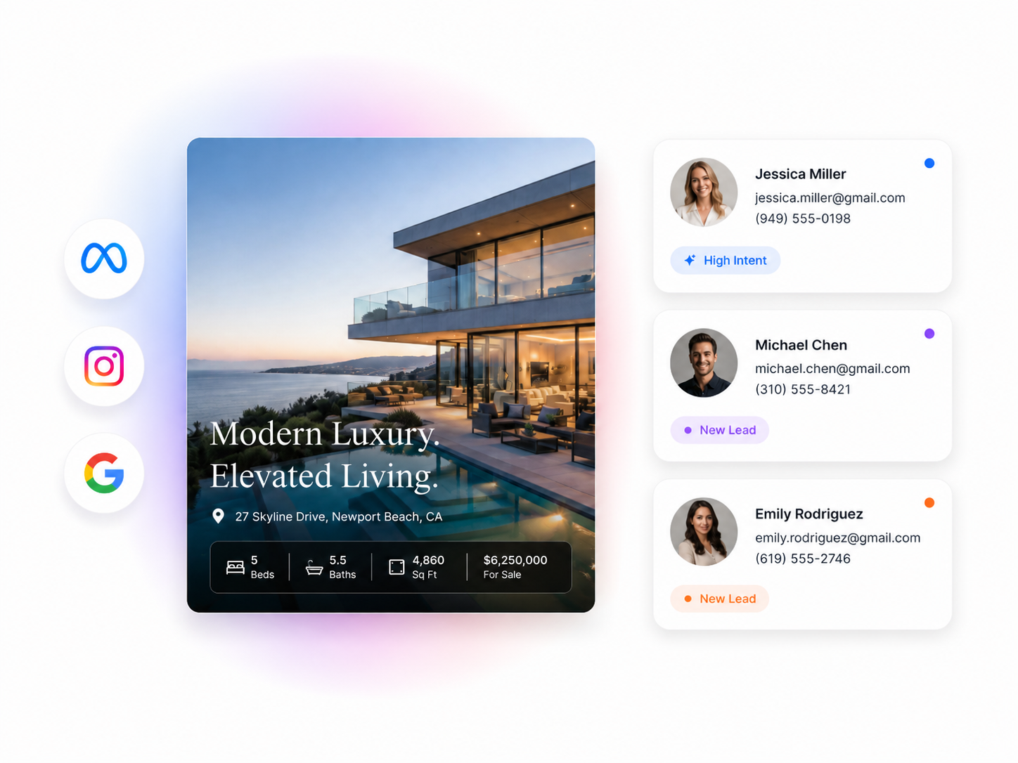 Brokurz Paid Meta & Google Ads. A listing promoted on Meta, Instagram, and Google, with high-intent and new leads coming in.