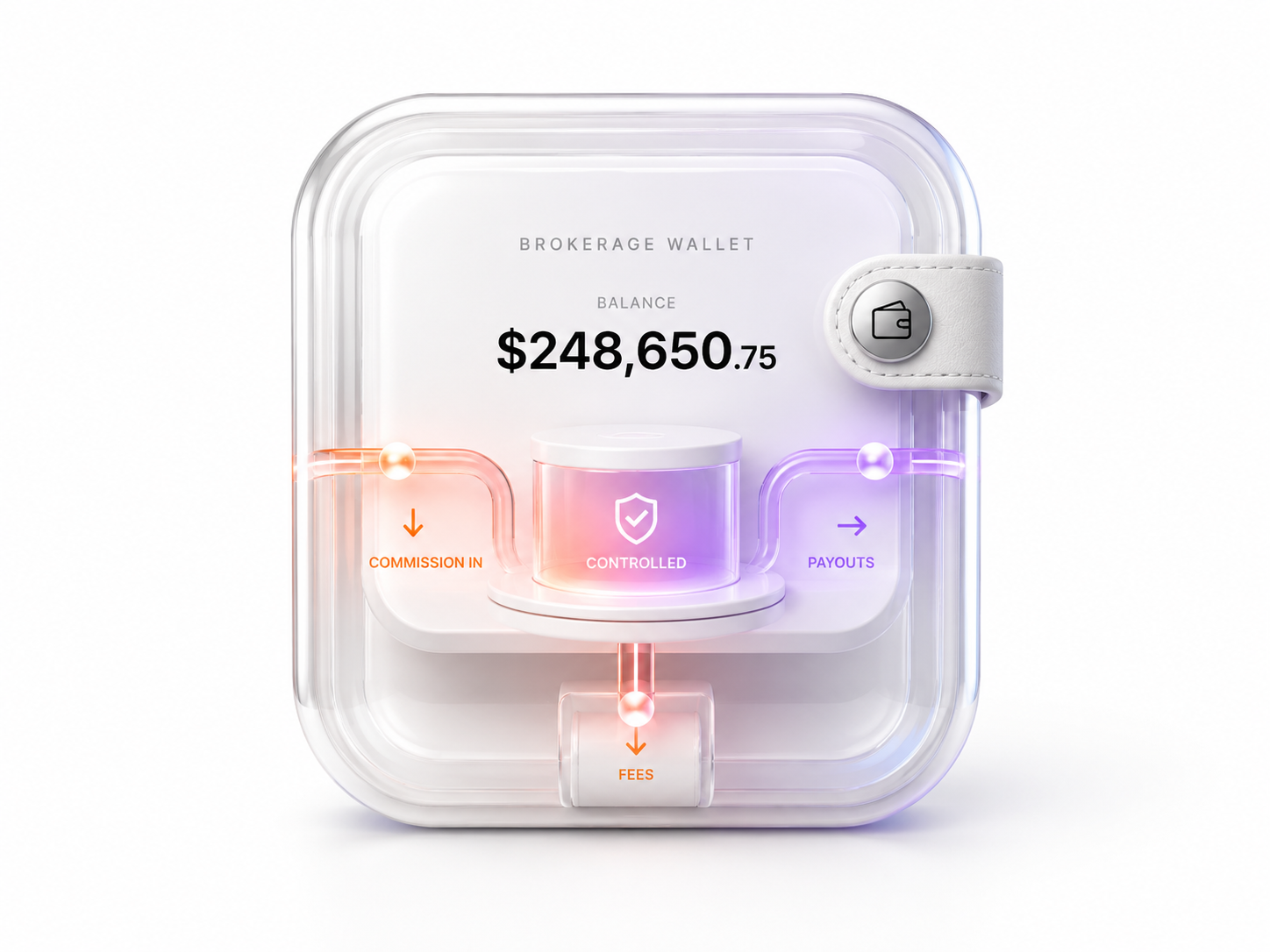 Brokurz Brokerage Wallet. The brokerage wallet: commissions in, fees deducted, payouts out — all from one controlled balance.
